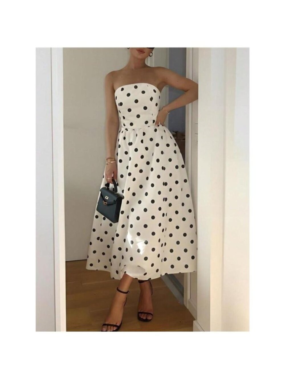 Polka Dot Strapless Midi Dress